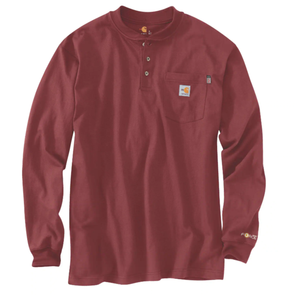 Carhartt Flame Resistant Cotton Long Sleeve Henley in Dark Barn Red